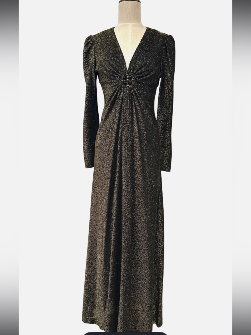 Vtg 1970s Corky Craig California Black and Gold Metallic Lurex Disco Dress S